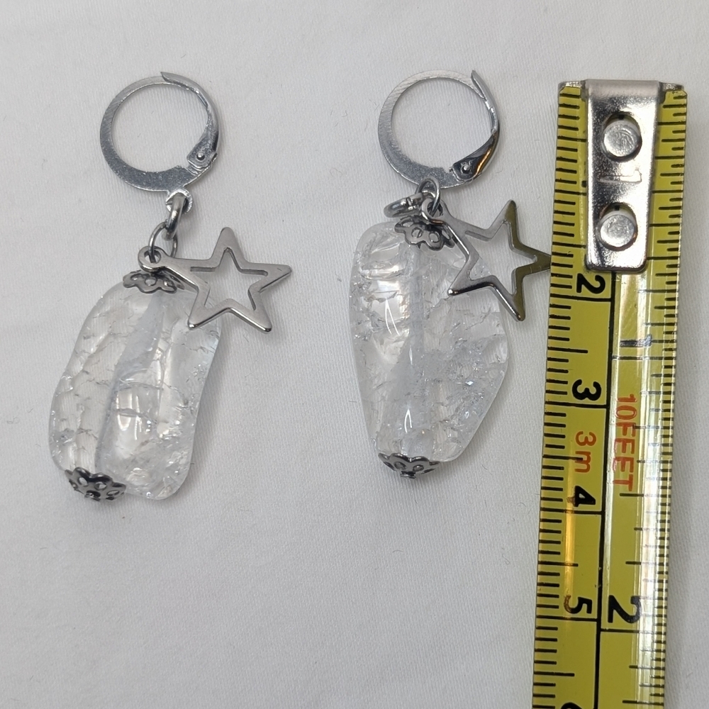 Rock Crystal Celestial Star Earrings - Artisan Handmade Gemstone Jewelry -D018 - Picture 6 of 6